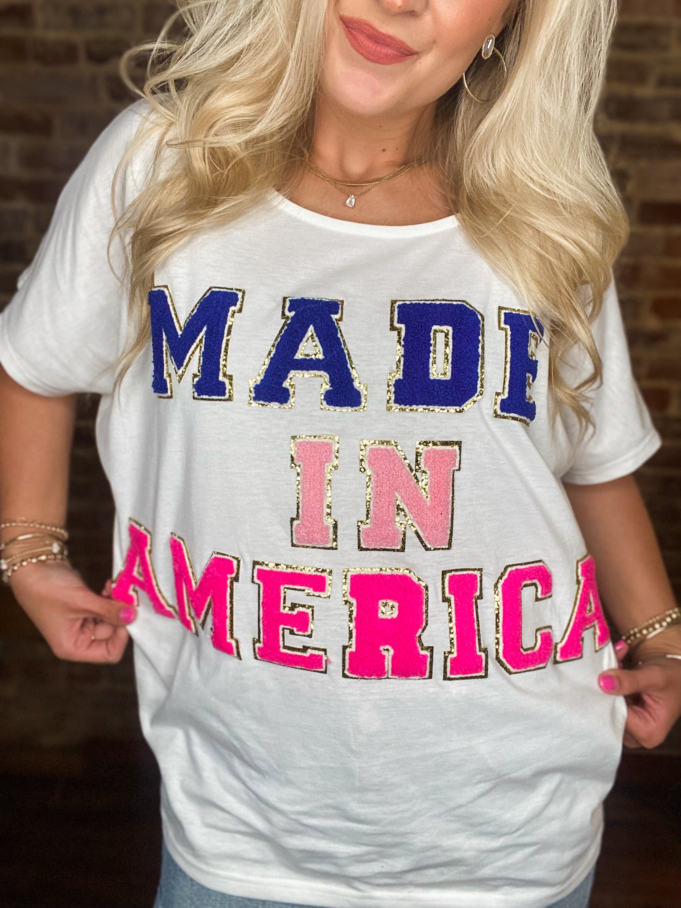 Made In America Patch Letter White Tee