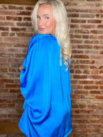 Load image into Gallery viewer, Look Again Cyan Blue Wing Sleeve Blouse
