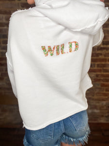 Wild Side Sequin Tiger Cropped White Hoodie