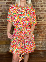 Load image into Gallery viewer, Waiting In The Wind Orange &amp; Pink Floral Godet Pleated Dress
