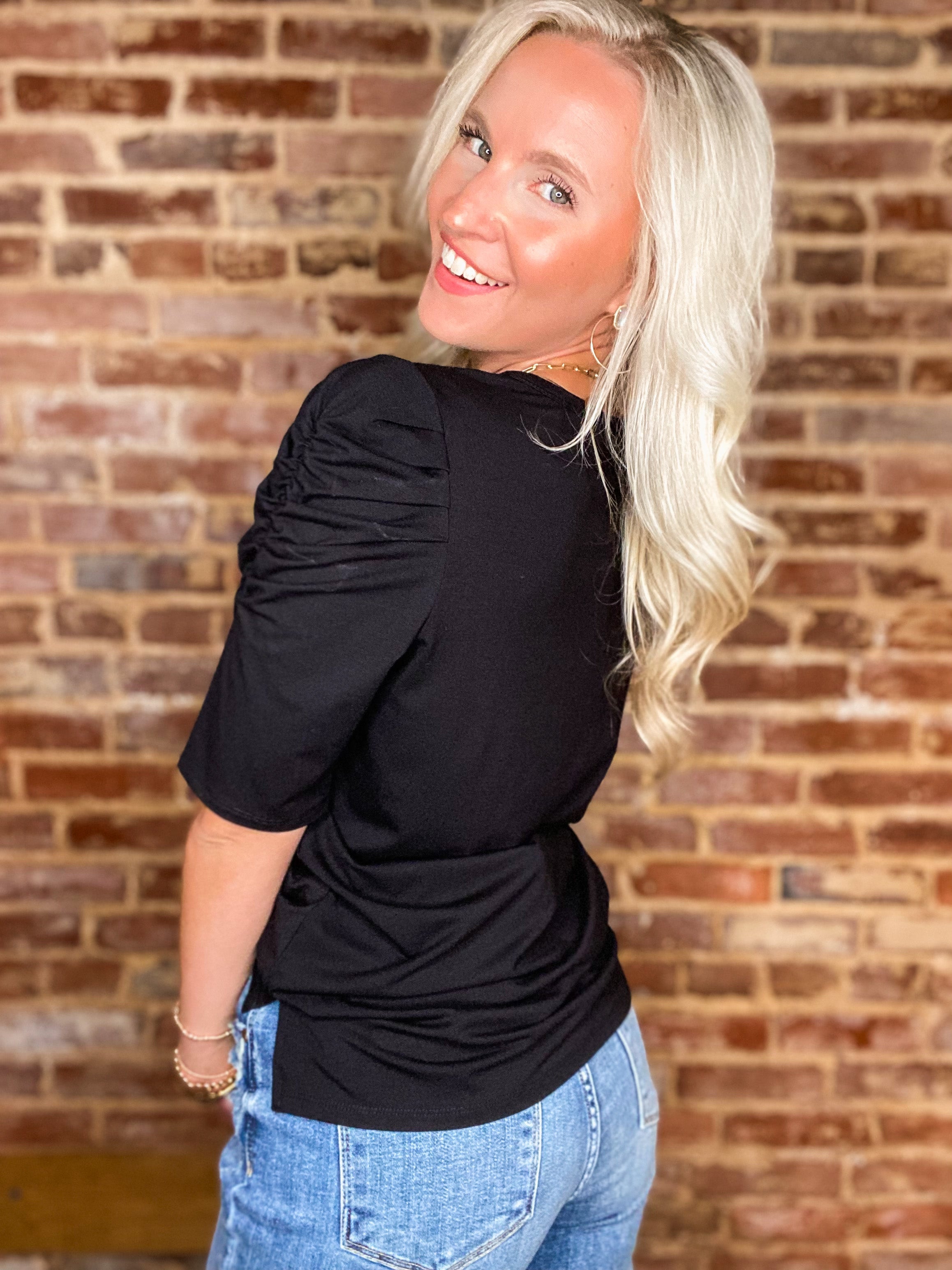 Styling It Basic Black Ruched Arm Blouse