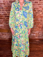 Load image into Gallery viewer, Catching Feelings Lime Abstract Print Button Down Maxi Dress

