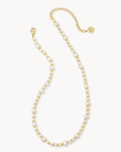 Jovie White Pearl Beaded Gold Strand Necklace