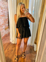 Load image into Gallery viewer, Pushing Forward Black Pleated Romper
