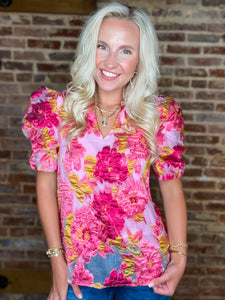 Keep It Going Pink & Mustard Floral Blouse