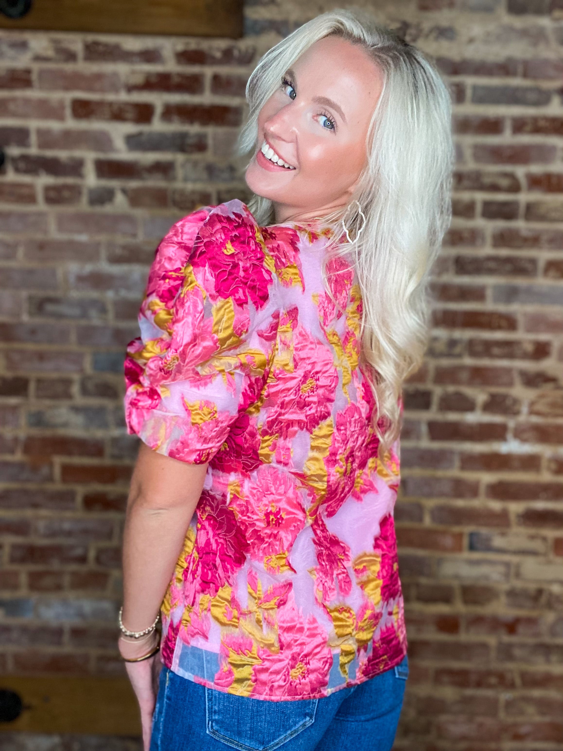 Keep It Going Pink & Mustard Floral Blouse