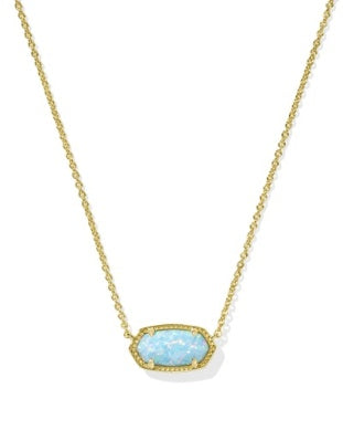 Elisa Teal Opal Short Gold Pendant Necklace