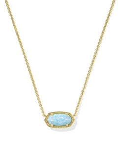 Elisa Teal Opal Short Gold Pendant Necklace