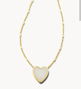 Ivory Mother of Peart Heart Pendant Gold Necklace