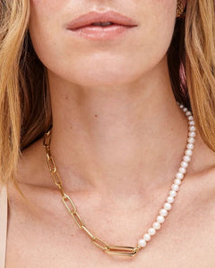 Ashton Half White Pearl Gold Chain Necklace