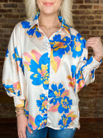 Load image into Gallery viewer, Never Dull Blush &amp; Blue Floral Button Down Blouse
