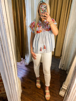 Load image into Gallery viewer, Missed Me Powder Blue Embroidered Baby Doll Short Sleeve THML Blouse
