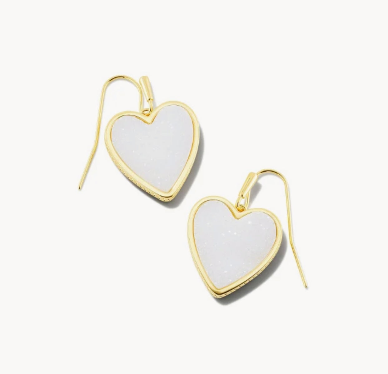 Ivory Mother of Pearl Heart Gold Drop Earrings