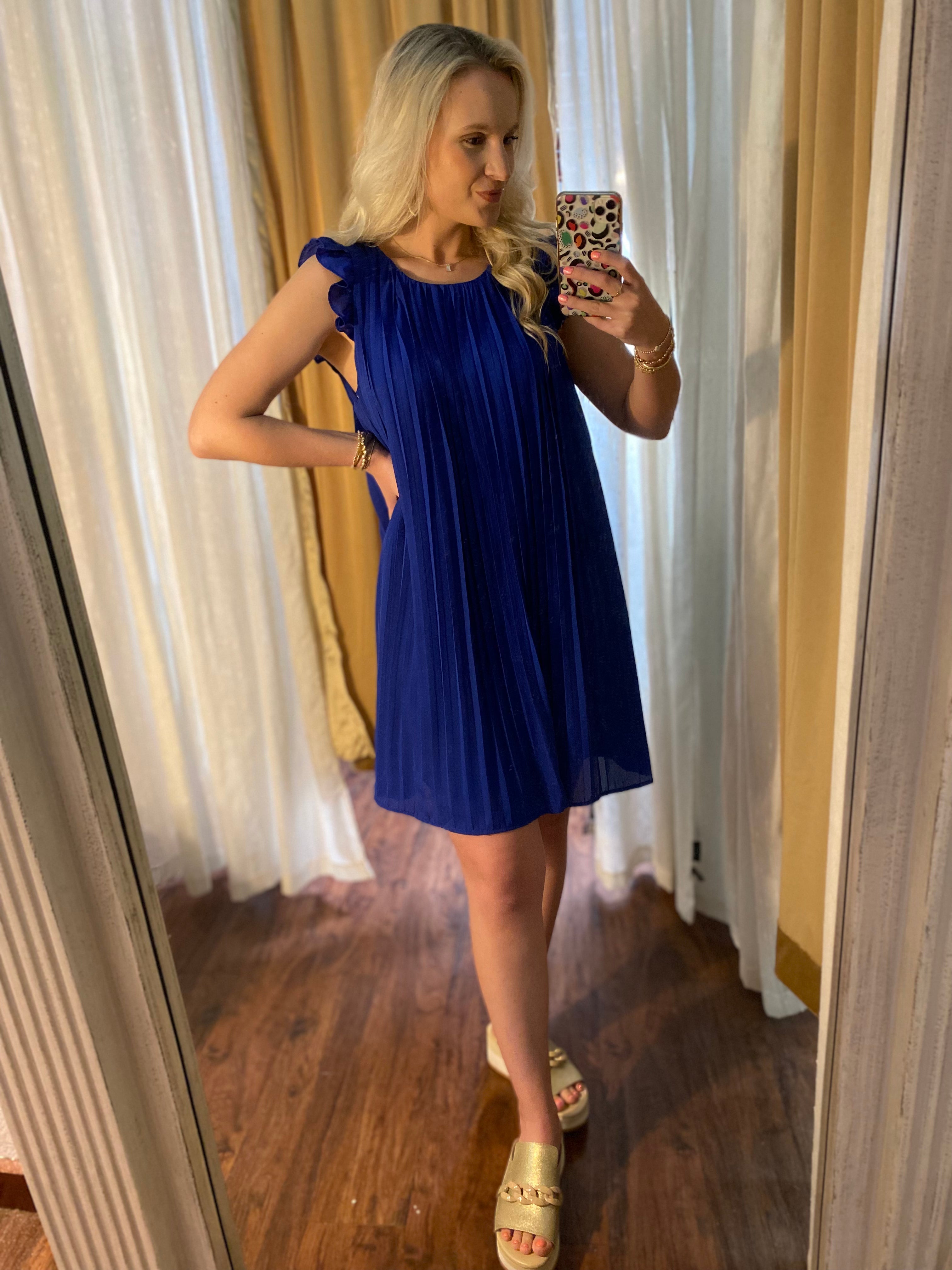 Content With It Pleated Royal Blue Dress