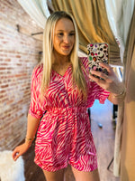 Load image into Gallery viewer, Fit For Fun Pink Zebra Print Romper

