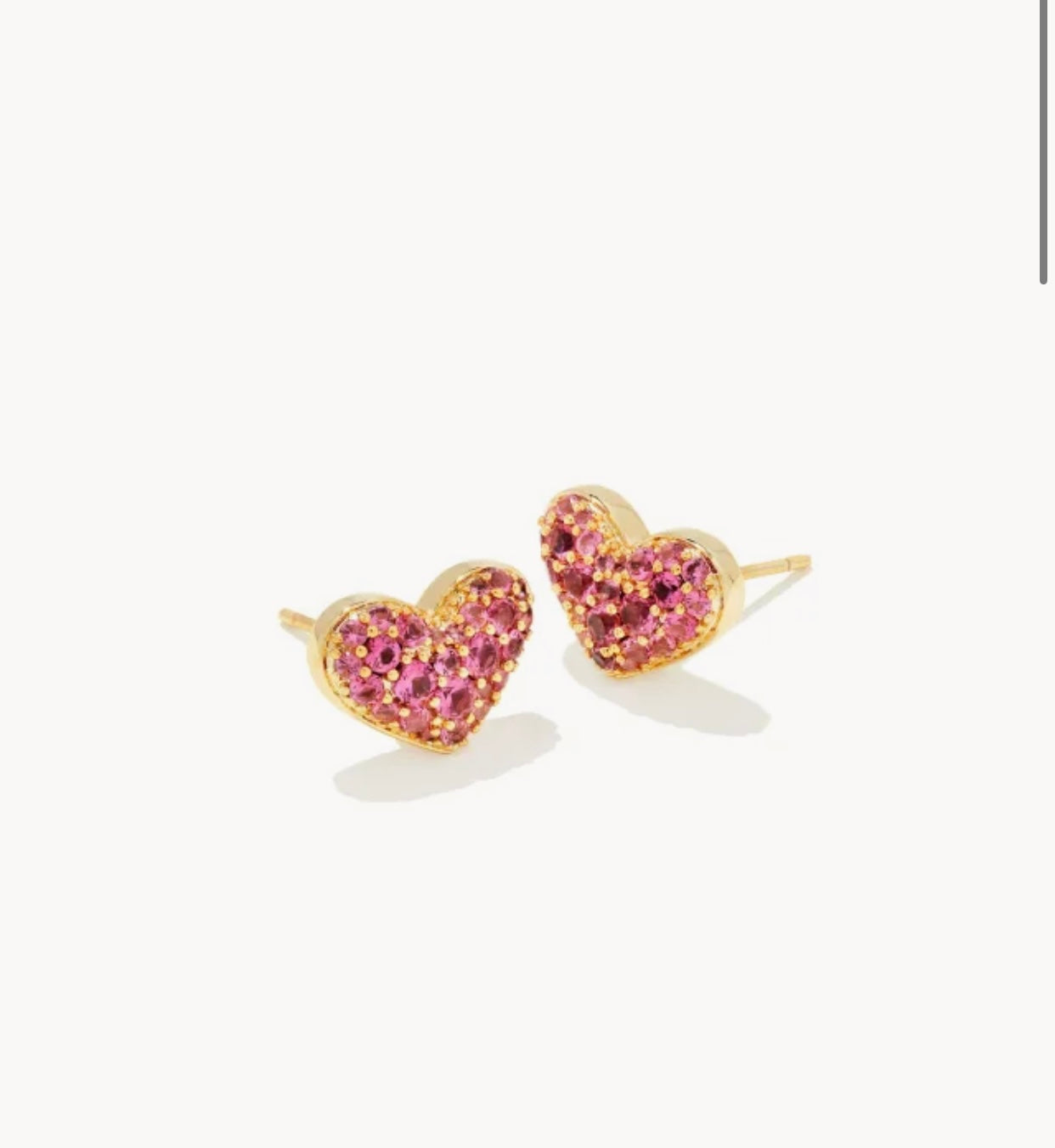 Ari Pink Crystal Heart Gold Pave Stud Earrings
