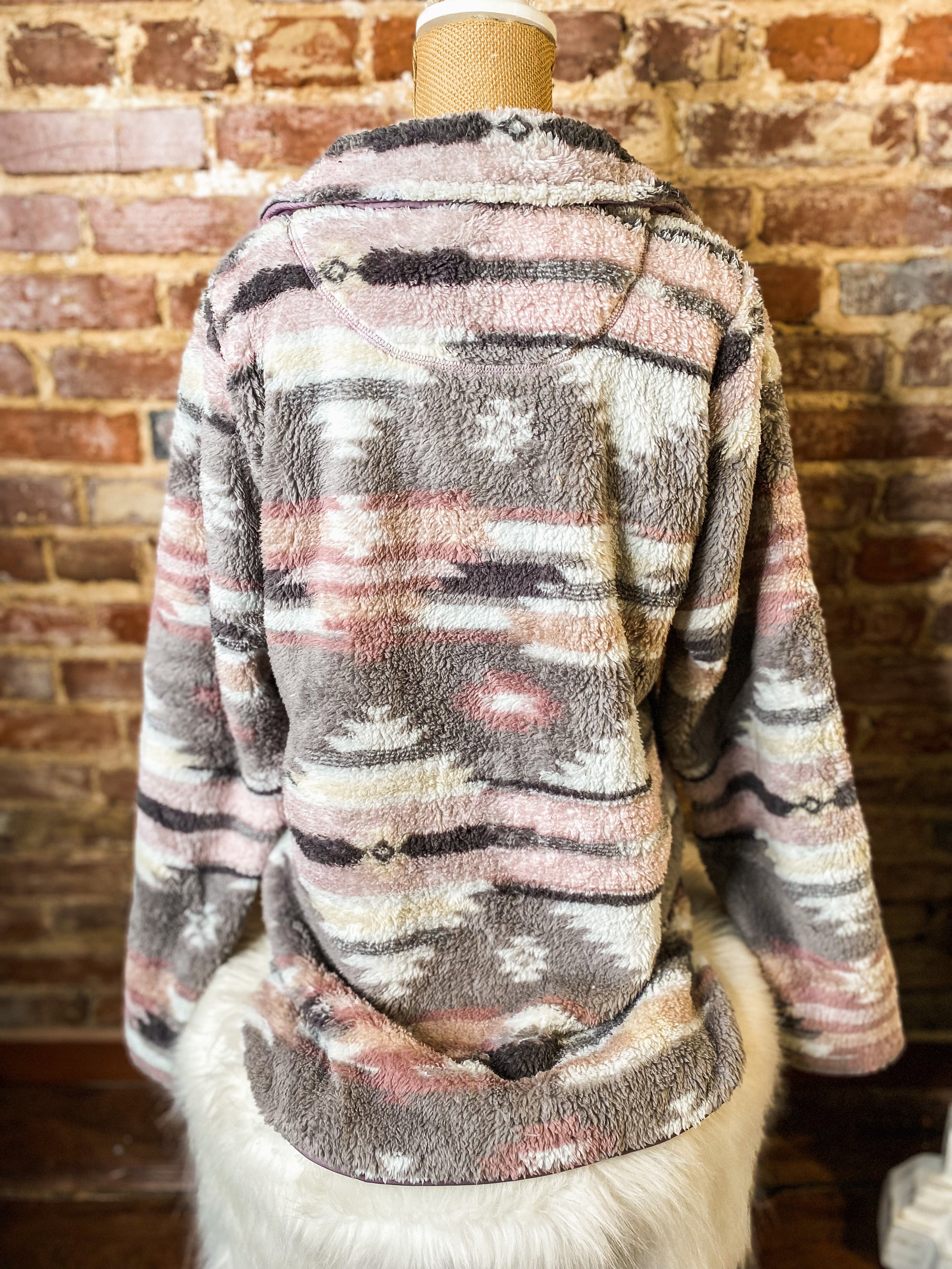 Aztec Life Gray & Pink Simply Southern Sherpa Pullover