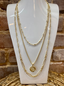 Medallion Coin Multi Strand Gold Necklace