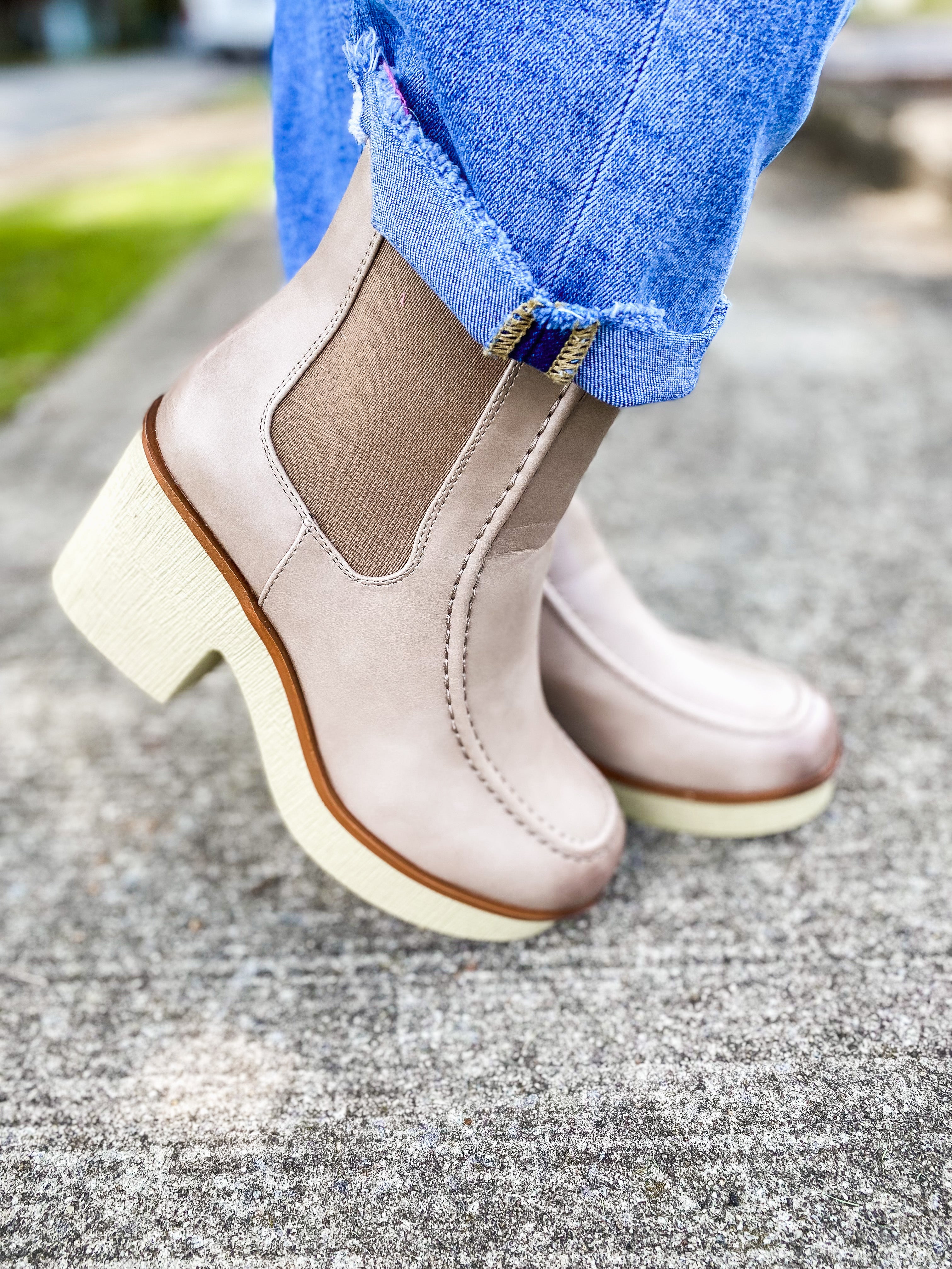 Step It Up Taupe Chunky Heel Booties