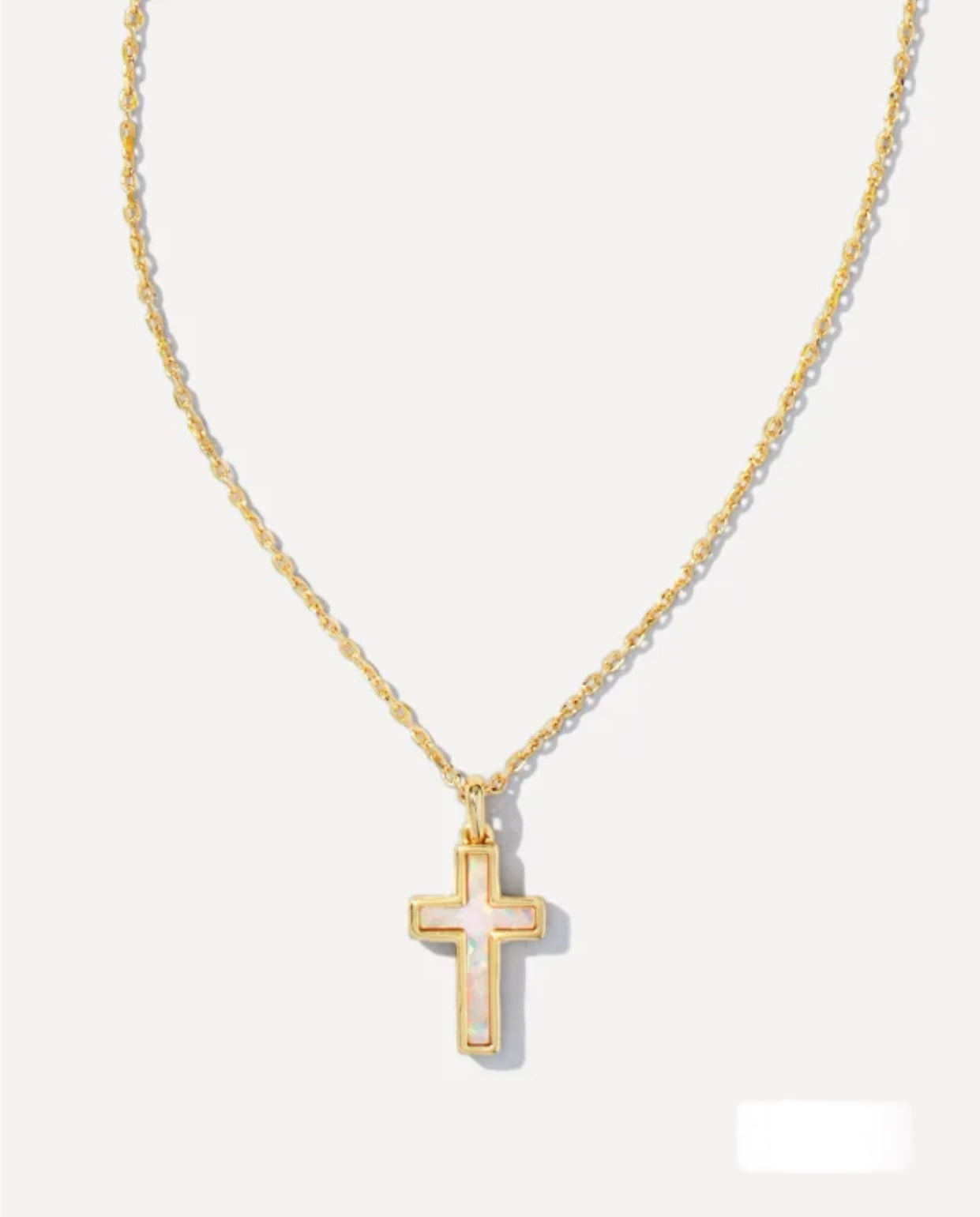 Cross White Opal Pendant Gold Necklace