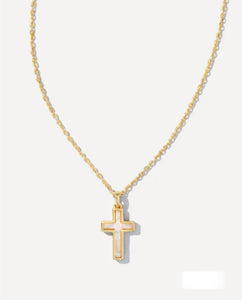 Cross White Opal Pendant Gold Necklace