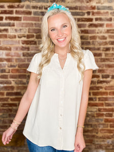 Best Intentions Ivory Button Up Short Sleeve Blouse