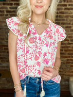Load image into Gallery viewer, Dream Come True Pink &amp; White Floral Short Sleeve Blouse
