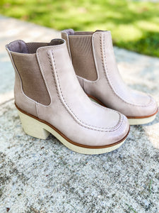 Step It Up Taupe Chunky Heel Booties