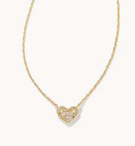 Ari Pave White Crystal Heart Pendant Gold Necklace