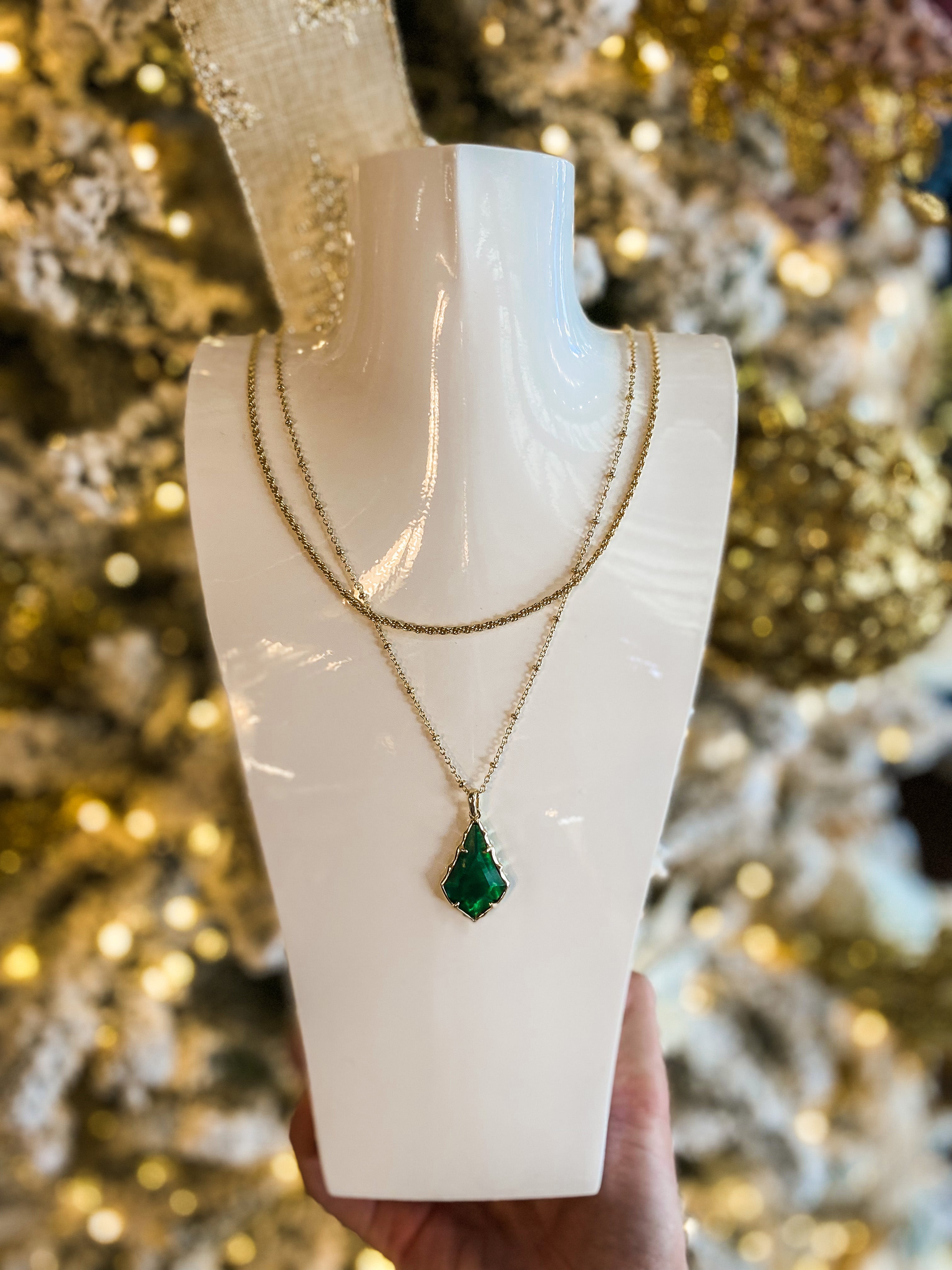 Faceted Alex Gold Convertible Emerald Green Necklace