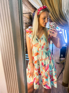 Up Close Baby Blue & Pink Watercolor Button Down Dress