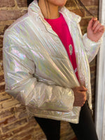Load image into Gallery viewer, New Ideas Iridescent White Puffer Jacket
