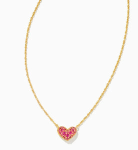 Ari Pink Crystal Heart Gold Pave Necklace