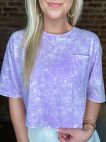 Load image into Gallery viewer, Casual Days Coming Purple Acid Washed Cropped Pocket Tee

