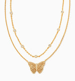 Load image into Gallery viewer, Hadley Butterfly Crystal Multi Strand Gold Necklace
