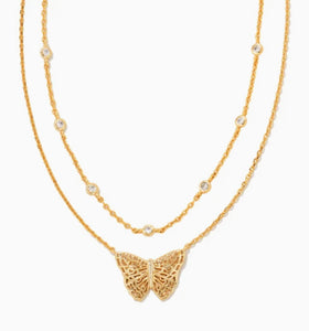 Hadley Butterfly Crystal Multi Strand Gold Necklace