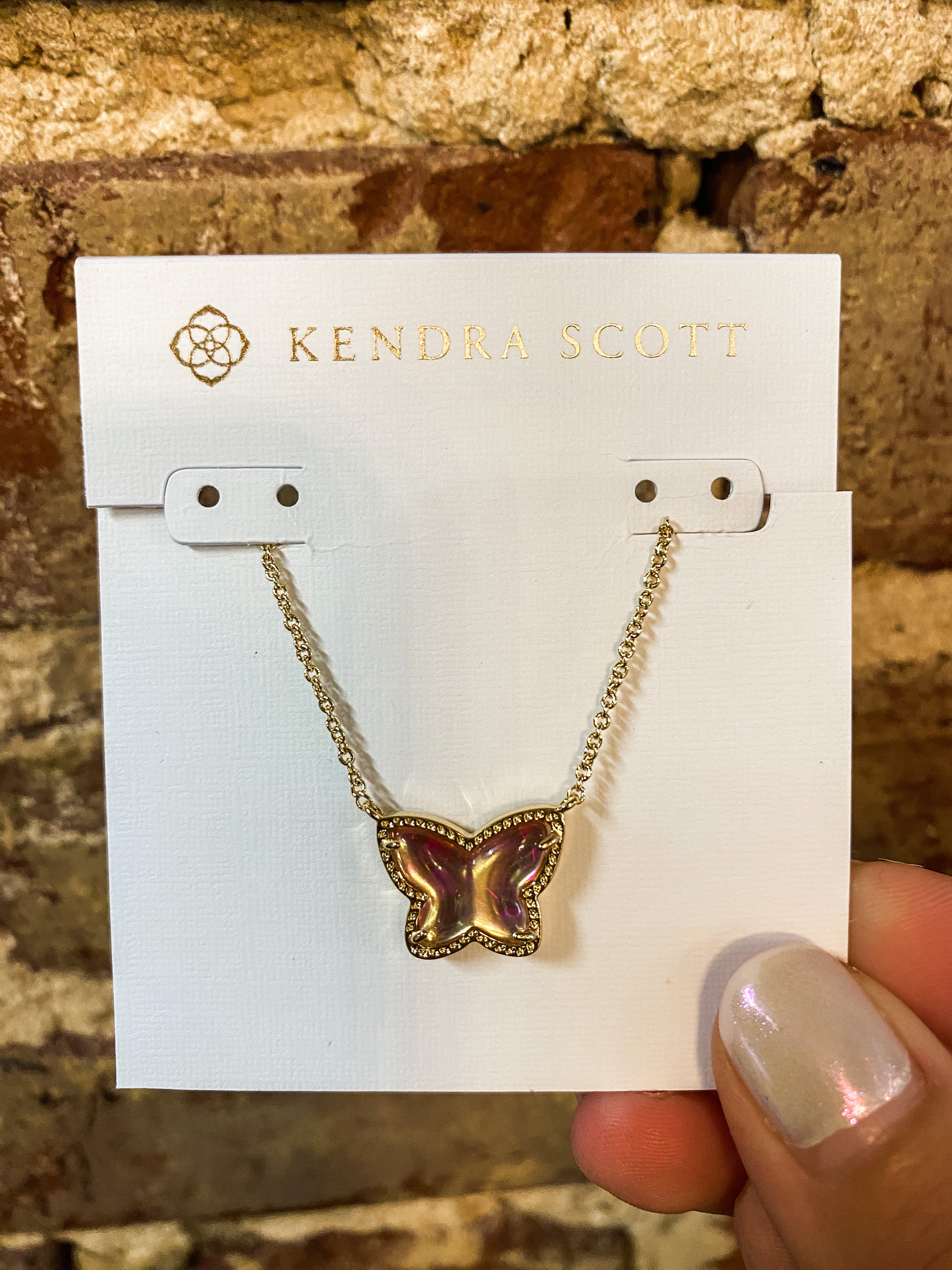 Kendra Scott Lillia Butterfly Silver Pendant Necklace in Iridescent Ab •  Impressions Online Boutique