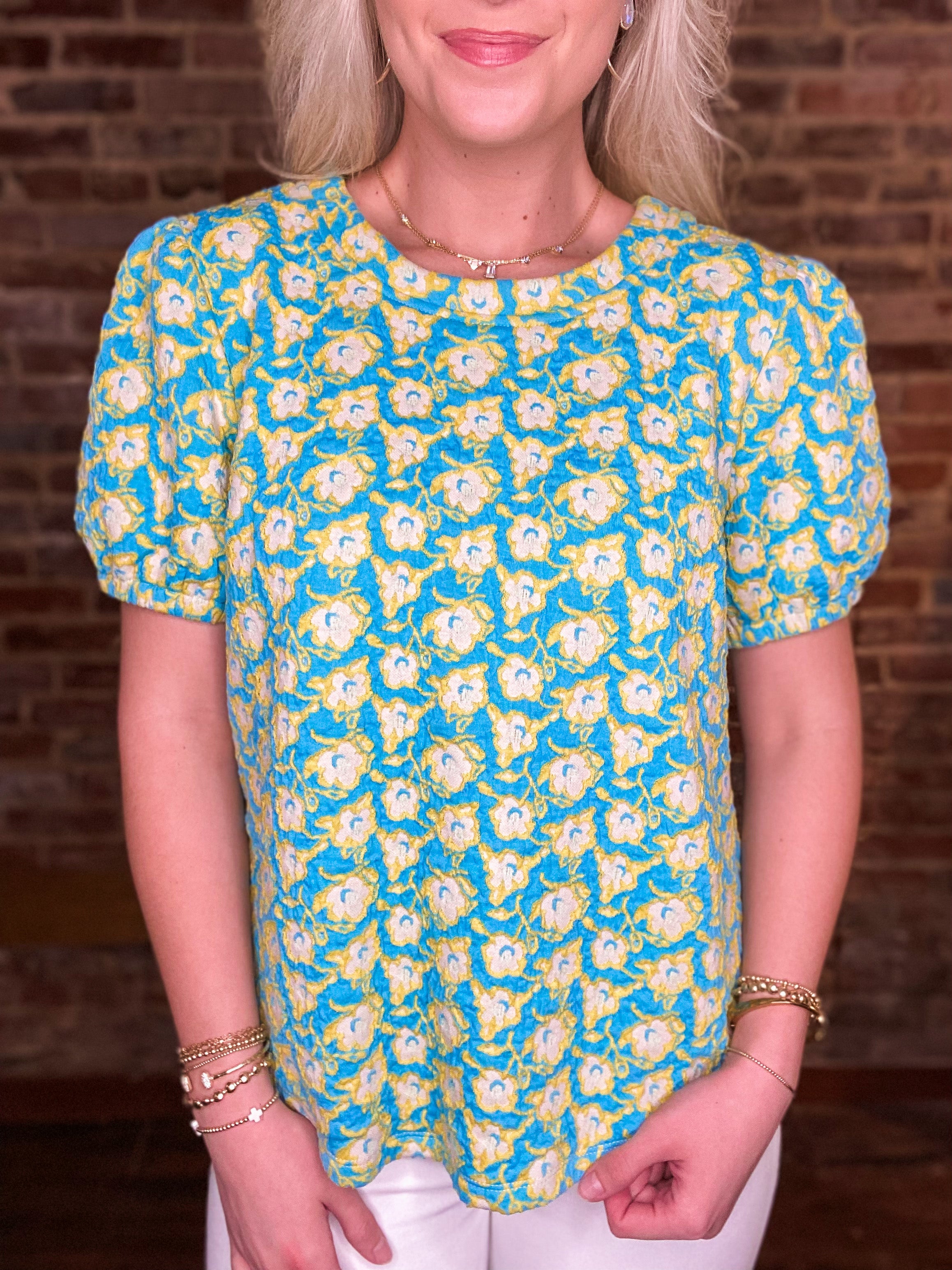 Forever Kind Of Love Blue & Yellow Floral Short Sleeve Blouse