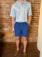 Load image into Gallery viewer, Palm and Blue Plaid Dry Fit Performance Simply Southern Polo Shirt
