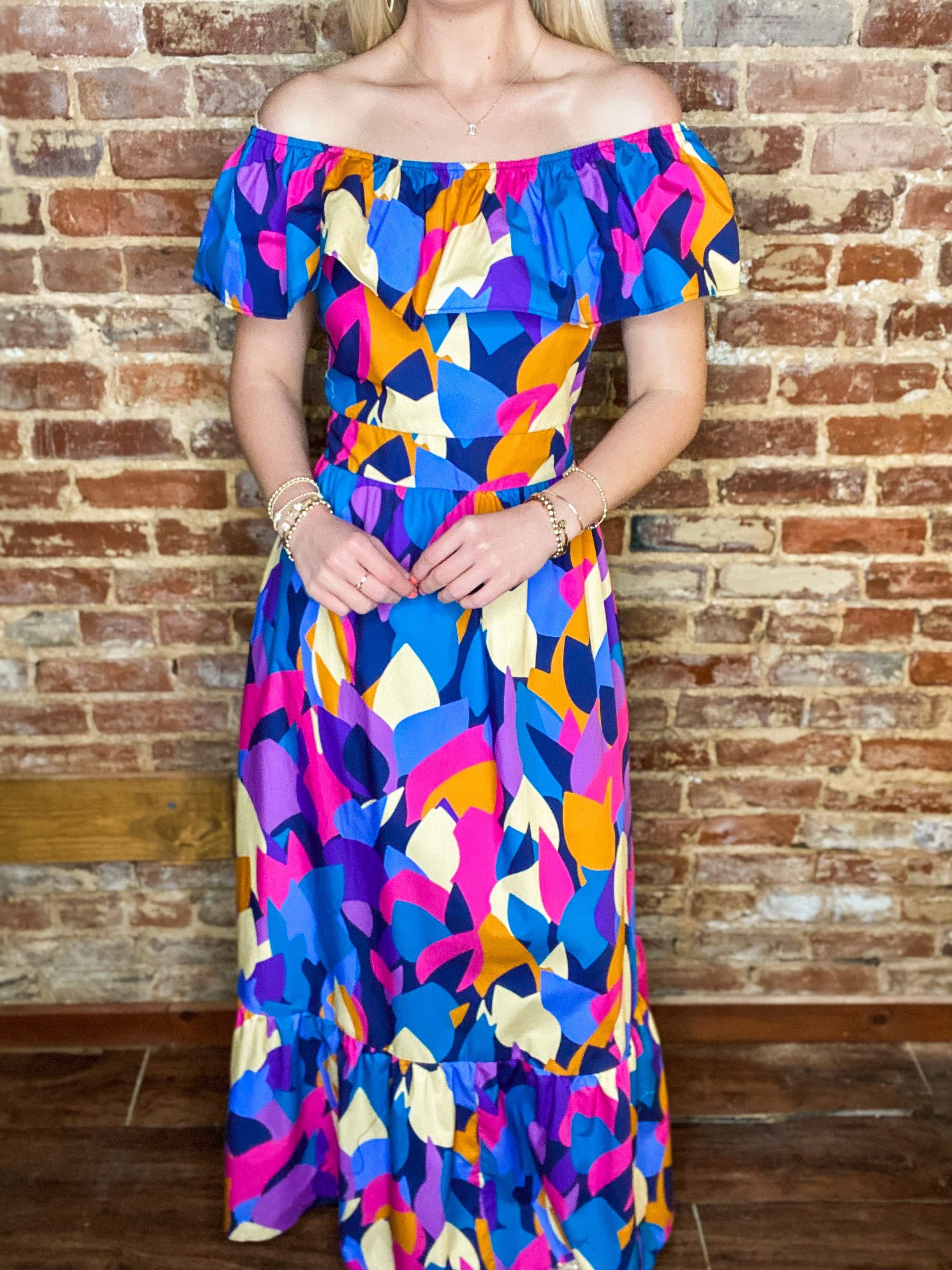 Colorful World Abstract Blue Maxi Dress