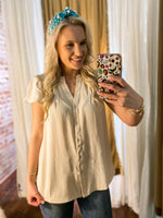 Load image into Gallery viewer, Best Intentions Ivory Button Up Short Sleeve Blouse
