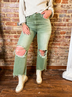 Load image into Gallery viewer, Leslie Army Green 90&#39;s Vintage High Rise Cropped Flare Denim
