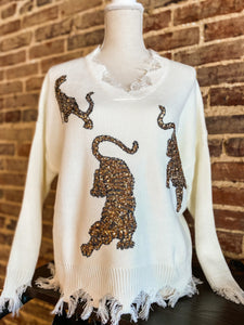 On The Prowl Sequin Tiger Ivory Knitted Sweater
