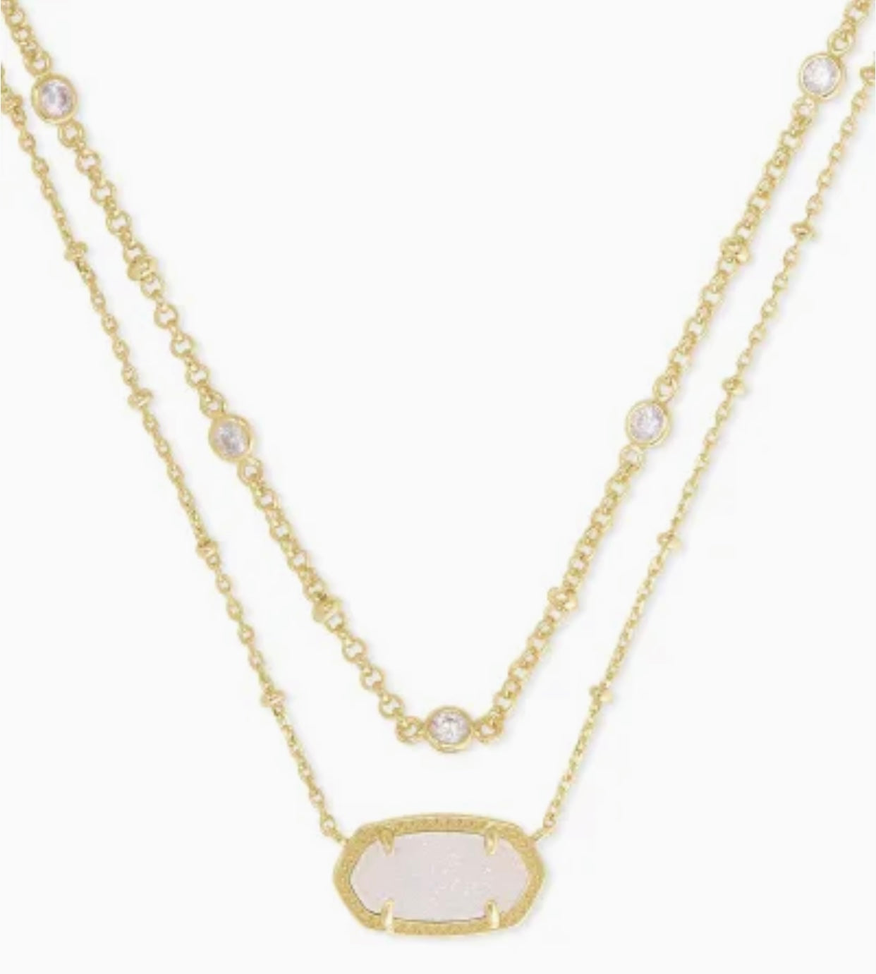 Elisa Crystal Multi Stand Iridescent Drusy Gold Necklace