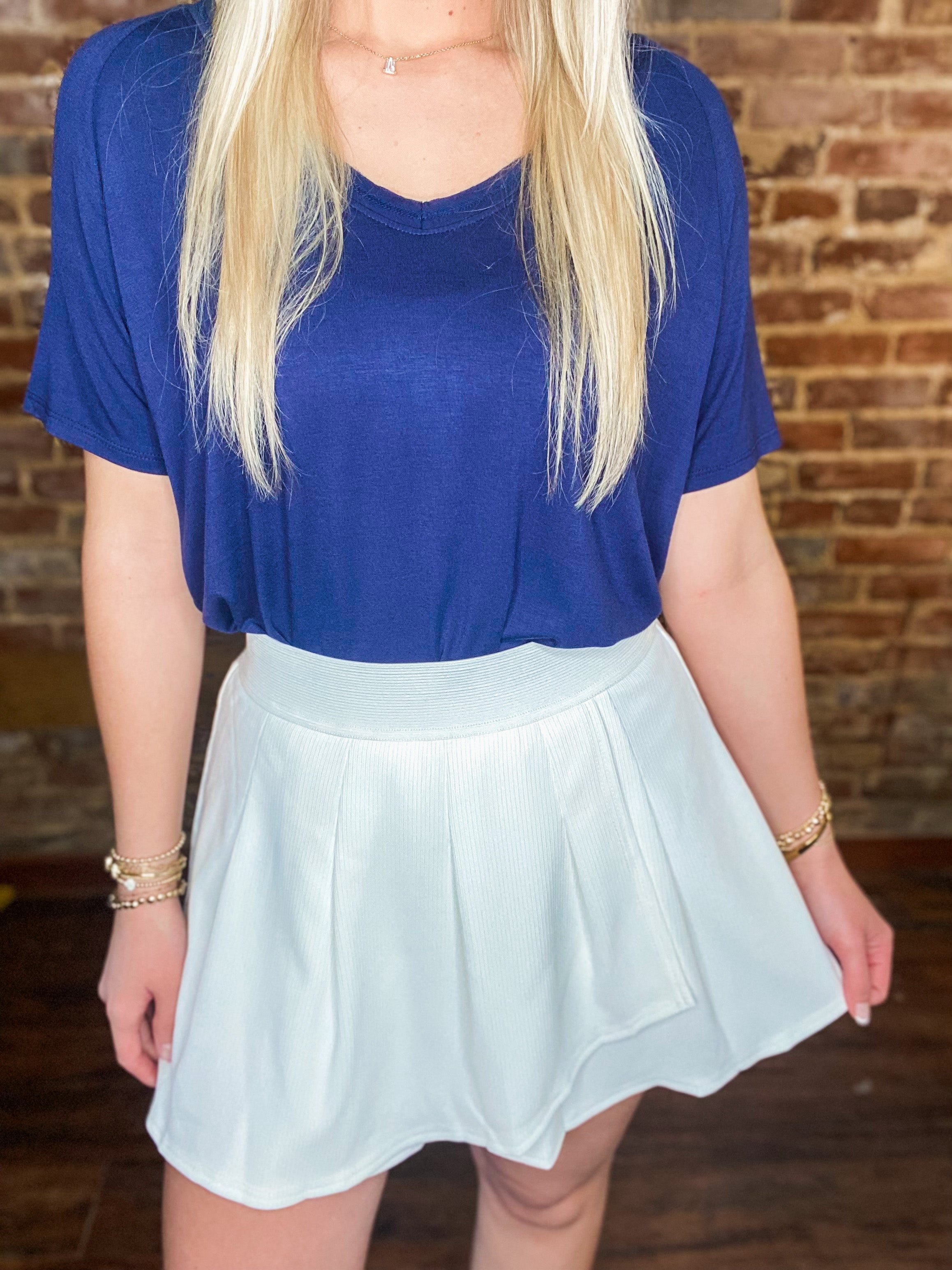 Down The Line Double Layer Pleated White Skort