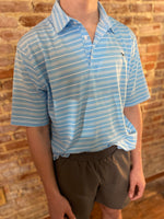 Load image into Gallery viewer, Blue &amp; White Striped Dry Fit Performance Simply Southern Polo Shirt
