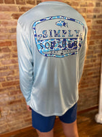 Load image into Gallery viewer, Fishin&#39; Day Light Blue Long Sleeve Simply Southern Rash Guard
