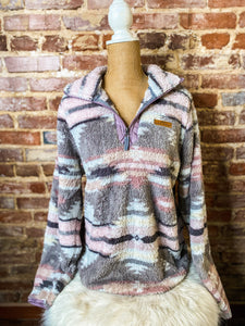 Aztec Life Gray & Pink Simply Southern Sherpa Pullover