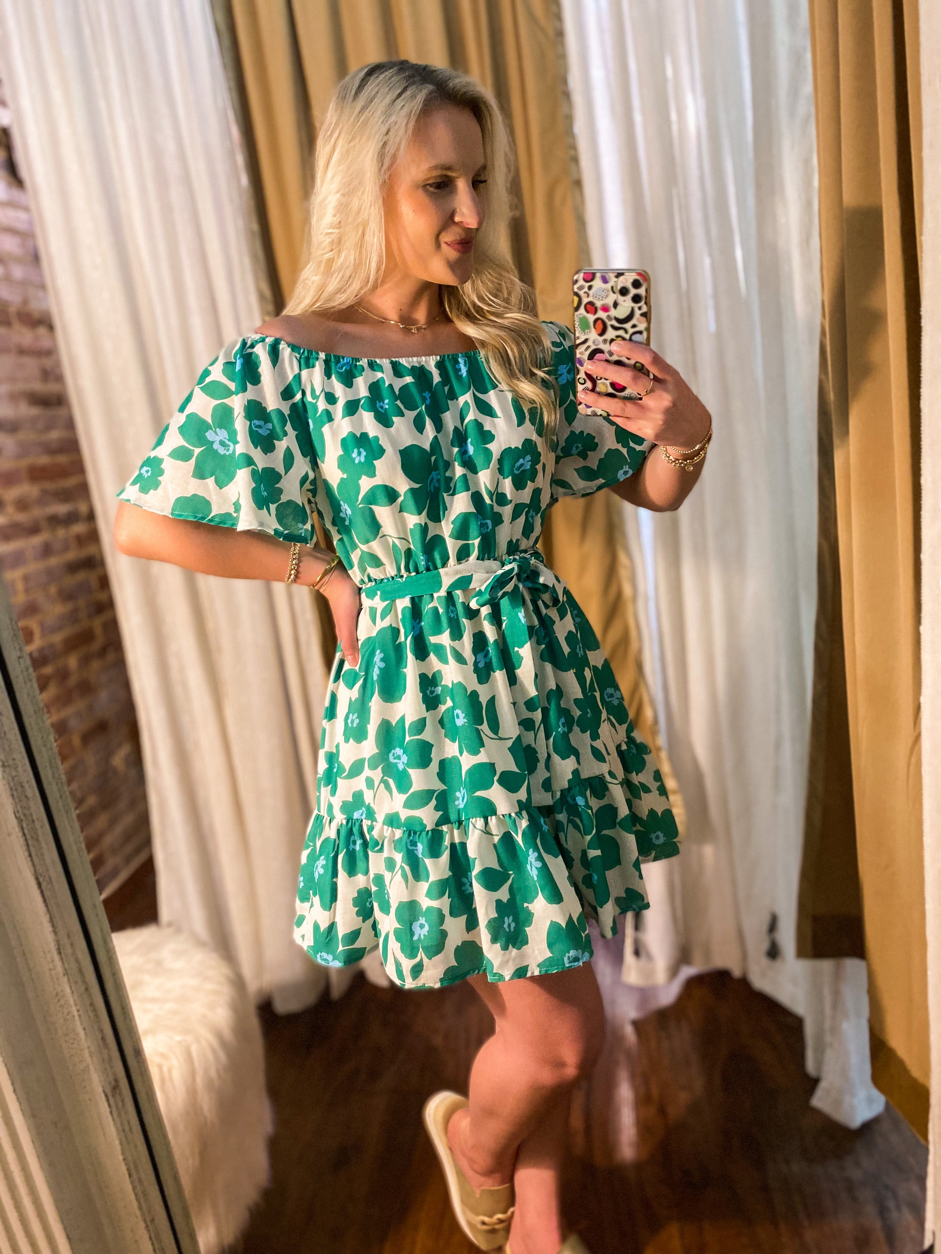 Call You Later Kelly Green Floral Dress