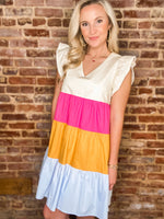 Load image into Gallery viewer, Walking Your Way Colorblock Poplin THML Dress
